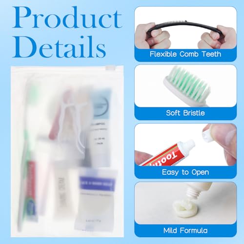 Travel Size Toiletries Kits Disposable Toiletry Set in Bulk, Portable Trial Size Personal Hygiene Care Package Supplies Amenities Essentials for Camping/ Hotel/Guest/Homeless/Charity 9-in-1 (5 Pack)