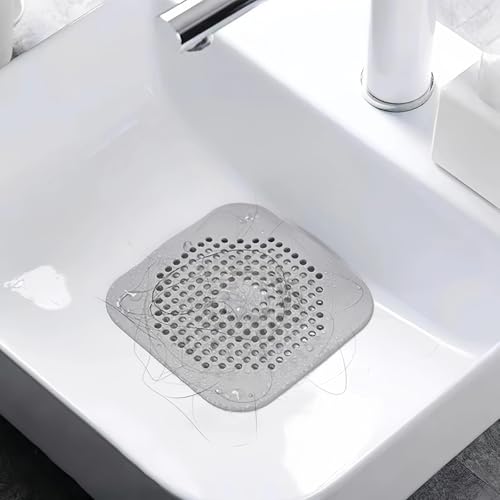 2-piece Silicone Hair Collector, Square Shower Drain Cover with Strong Suction Cup, Anti Clogging Hair Collector for Bathtub, Shower and Bathroom Drainage (Orange) - color: Brown