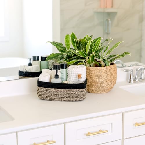 NaturalCozy 11.8"x8"x4.5” Rectangle Storage Baskets for Shelves 3 Pack | Cotton Rope Woven Small Baskets for Organizing | Small Storage Bins for Nursery, Bathroom, Closet, Shelf, Decorative, Gift - color: Black & Mixed Black, size: 11.8" x 8" x 4.5"