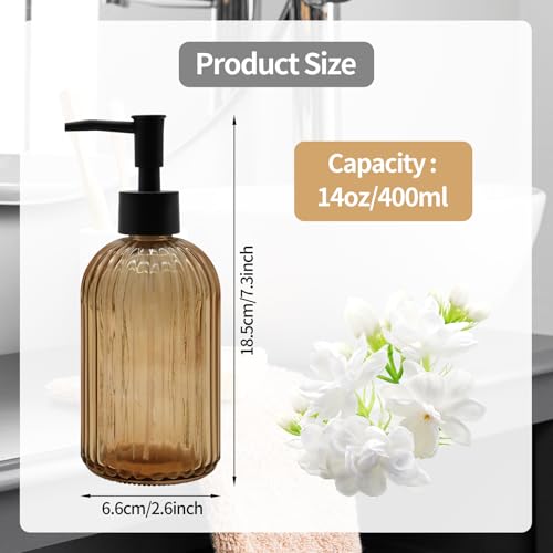 14oz Amber Glass Soap Dispenser with Black Pump – Refillable for Hand Soap, Dish Soap, Lotion, Suited for Kitchen, Bathroom & Laundry Room (Brown) - color: Brown