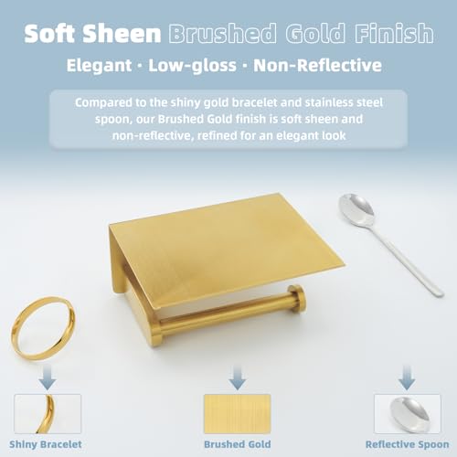 APLusee Brushed Gold Toilet Paper Holder with Shelf, 304 Stainless Steel Wall Mounted Compact Bathroom Tissue Hanger - color: Brushed Gold, size: Single Rod