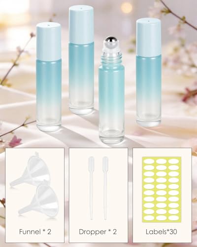 Worldgsb 12 Pack Essential Oil Roller Bottles, 10ml Refillable Glass Roller Bottles with Stainless Steel Roller Balls and Caps for Travel, Perfume and Lip Gloss Blue Gradient - color: Blue-Gradient, style: 12 Pack