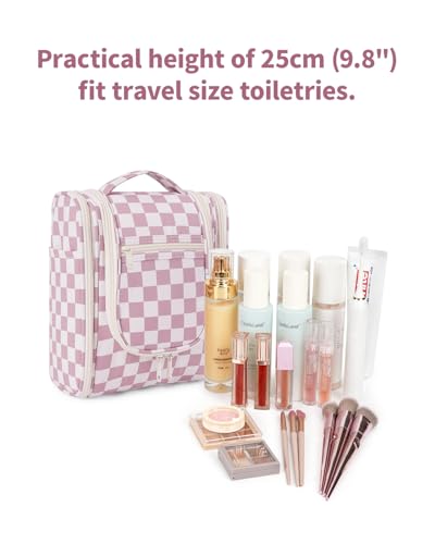 Narwey Small Checkered Hanging Travel Toiletry Bag for Women, Travel Bag for Toiletries, Makeup Bag Organizer Cosmetic Bags Make Up Bags for Women (Dusty Rose Checkerboard) - color: C-Dusty Rose Checkerboard, size: Medium