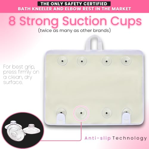 Bath Kneeler –8 Suction Cups & 1.5" Padding.Certified Non Toxic Bath Kneeling Pad for Bath Tub & 5 Bath Toy Organizer. Fast Dry Baby Bath Kneeler and Elbow Rest Pad Set by Supa Ant-Pink. - color: Pink With White Pockets