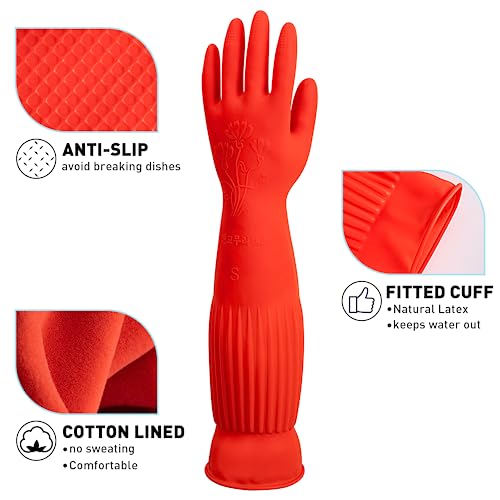 ThxToms Rubber Dishwashing Cleaning Gloves (2-Pair) - Soft Fleece Lining, Reusable, Waterproof with Extra-Long Cuff & Non-Slip Grip for Household & Kitchen Use - Medium - size: Medium (Pack of 4)