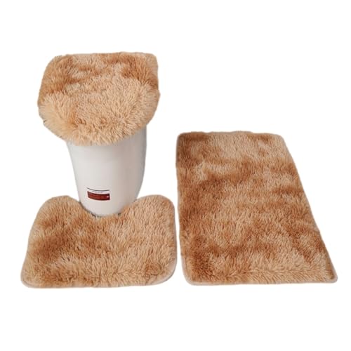 XZJMY 3 Pieces Bathroom Rugs Set,Bath Mat, Non Slip and Absorbent Mats,Floor Mat,U-Shaped Contour Rug and Toilet Lid Cover for Tub Shower & Bath Room (Khaki Gradient Color) - color: Khaki Gradient Color