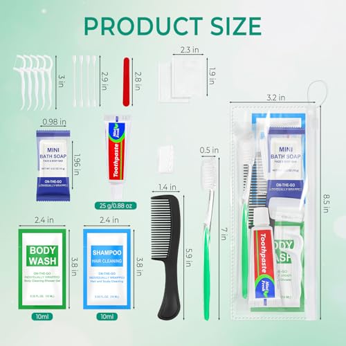 30 Sets Personal Hygiene Kit Bulk,10-in-1 Green Individually Wrapped Disposable Travel Toothbrushes and Hotel Vanity Set Basic Toiletry Supplies for Homeless,Guests,Charity - size: Pack of 30
