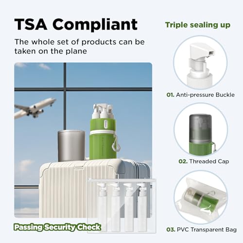 Travel Bottles for Toiletries, TSA Approved Travel Shampoo and conditioner Bottles with Suction Cups, Green - color: Green