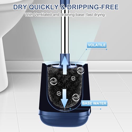 SetSail Toilet Brush and Holder 3 Pack, Self Closing Lid Toilet Bowl Brushes Holder Extra Long Handle Ventilated Toilet Brush Set for Bathroom Cleaning, Nylon Bristles, Dark & Blue - color: Dark Blue, size: 3 packs