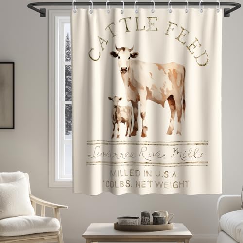 Rustic Fabric Shower Curtain Sets Farmhouse Bathroom Decor Sets Abstract Animal Cattle Feed Cow with Hooks Waterproof Washable Ivory White 60Wx72H Teal - size: 60"W x 72"L (Pack of 1)