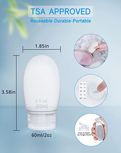 Silicone Travel Bottles for Toiletries TSA Approved Travel Size Containers Set 4 Pack Portable Leak Proof Refillable Cosmetic Squeeze Bottles Shampoo Hair Conditioner Body Lotion Bath Shower Gel - color: White/2oz