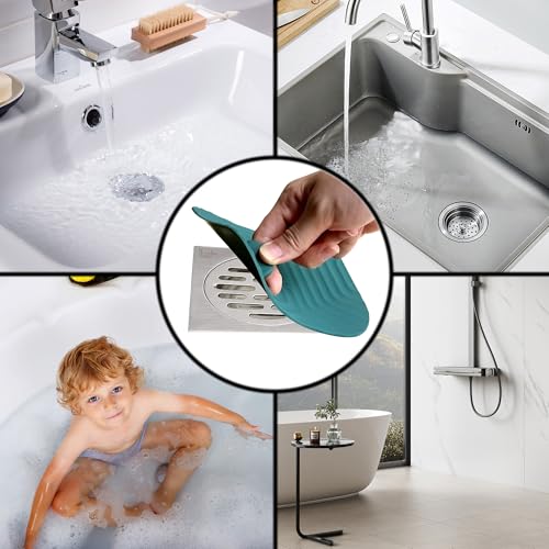 Shower Drain Cover Tub Stopper,2 Pieces Sewer Anti-Odor Mat Deodorizing Drain Plugs for Kitchen,Bathroom and Laundry(5.9x5.9 inch) Blackish Green - color: Blackish Green/2-piece Set