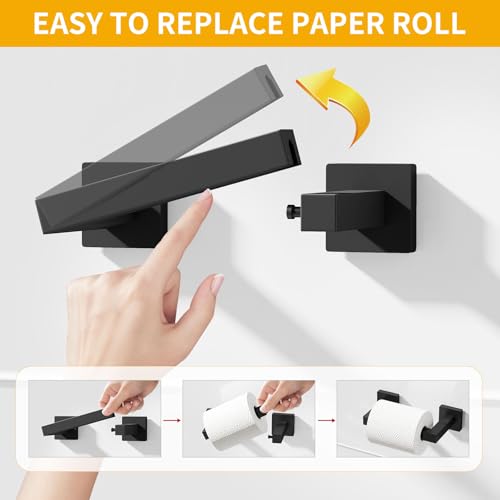 FLE Toilet Paper Holder Wall Mount, Matte Black Bathroom Hardware Set | Stainless Steel Hand Towel Holder Toilet Paper Holder Set, Matte Black Bathroom Accessories Hardware Set