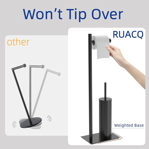 RUACQ Toilet Paper Holder Stand with Toilet Brush and Holder Set, 304 Stainless Steel Bathroom Toilet Tissue Paper Roll Holder Free Standing, Weighted Base, Heavy Duty (Matte Black) - color: Matte Black, size: Free standing