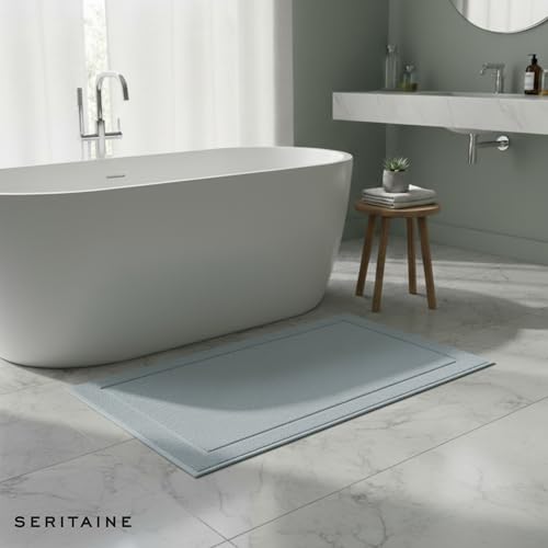 Turkish Cotton Bath Mat Set of 2-100% Turkish Cotton 21x34 inch Bathroom Floor Towel Mat (Not Rug) - Absorbent 900 GSM Hotel Spa Quality Floor Towels - Machine Washable Quick Dry - color: Light Blue (Zen Design)