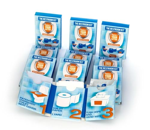 The Restroom Kit Great for travel (12-Pack) Portable Disposable Oversized Toilet Seat Cover, 3ft 3Ply Toilet Paper, Hand & Flushable Tush Wipe. - color: Blue, size: 12 Count (Pack of 1)