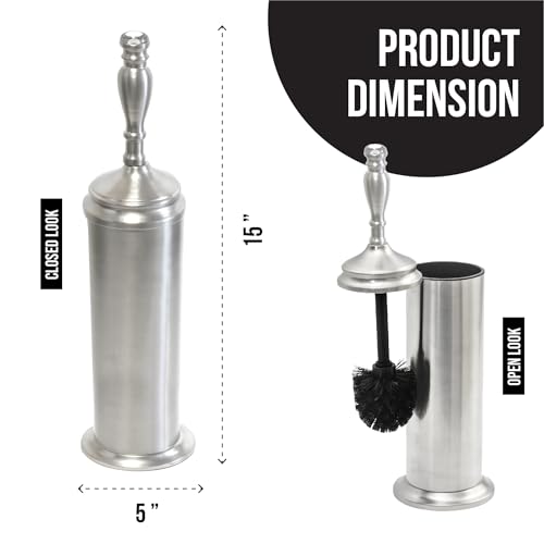Splash Home Buena Stainless Steel Toilet Brush with Holder, Bowl Scrubber with Durable Cleaning Bristles, Hidden Brush with Splash Protective Disc Design - Chrome - color: Chrome