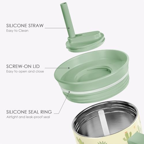 SANDJEST Cactus Stainless Steel Locking Lid Silicone Straw Tumbler with Handle 40oz, Insulated Stainless Steel Travel Cup for Women Girls Friends, Gift Idea for Birthday Christmas - color: Cactus