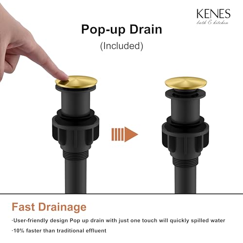 KENES Brushed Gold Tall Bathroom Faucet, Single Handle Vessel Sink Faucet Gold Vanity Bathroom Faucet with Supply Lines and Pop Up Sink Drain, LJ-9031A-4 - color: Gold, size: Tall