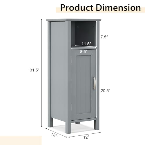 Tangkula Bathroom Floor Cabinet, Freestanding Narrow Storage Cabinet with Anti-Tipping Device, 3-Height Adjustable Shelf, for Bathroom Home Office, 12 x 12 x 31.5 Inches (Grey) - color: Grey