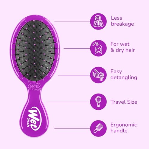 Wet Brush Mini Detangler Hair Brush, Purple, Detangling Travel Hairbrush, Ultra-Soft IntelliFlex Bristles Glide Through Tangles with Ease, Pain-Free, All Hair Types (2 Pack) - color: Purple, size: 2 Count (Pack of 1)