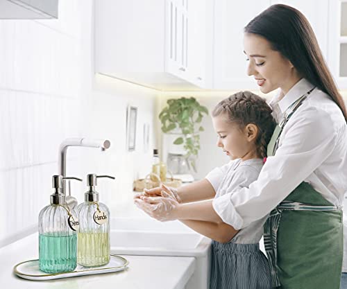 JASAI 2PACK 18 Oz Glass Soap Dispenser with Rust Proof Stainless Steel Pump, Refillable Hand Soap Dispenser with Vertical Stripe, Premium Bathroom soap Dispenser for Kitchen & Bathroom - color: Clear-2p, size: 2 Pack