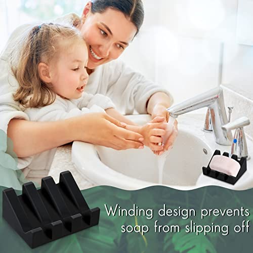 Cunhill 2 Pieces Silicone Soap Dish Self Draining Soap Dish Shower Waterfall Bar Soap Holder Tray with Drain Soap Saver for Kitchen Bathroom Accessories (Black) - color: Black