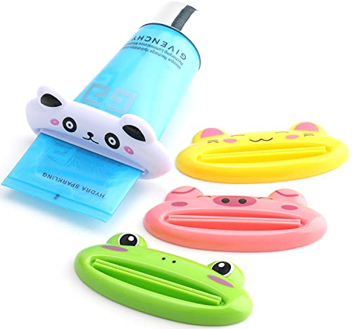 Cartoon Animal Plastic Frog Cat Panda Pig Shaped Toothpaste Cream Squeezers - Pack of 4 Mix Designs