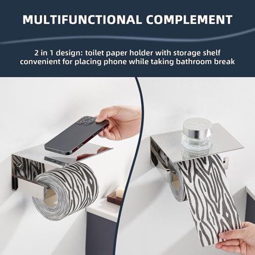 Angle Simple Toilet Paper Holder with Shelf Polished Chrome, 304 Stainless Steel Toilet Tissue Roll Holder Wall Mount - color: Polished Chrome, size: Single Rod