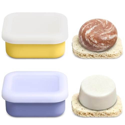 OTHIX 2 Pack Leakproof Silicone Travel Soap Case, Small Bar Soap Holder Container with Drainage Layer & Mini Portable Soap Dish for Shampoo Bars, Bathroom, Gym, Travel, Camping (Ice Blue & Yellow) - color: Ice Blue & Yellow