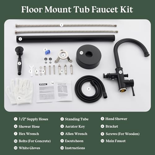 Free Standing Tub Faucet, Wintap Classic Freestanding Bathtub Faucet with Sprayer Brass Elegant Floor Mount Bath Faucets High Flow Roman Tub Filler, Matte Black （WT-3311BK） - color: Matte Black