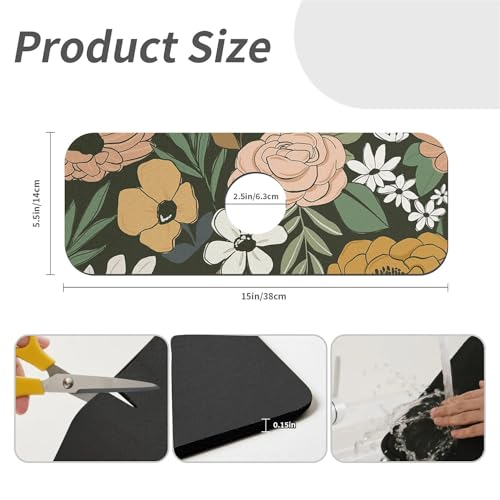 Kitchen Sink Splash Guard，Vintage Large Floral Faucet Mat Sink Gadgets-Super Absorbent Fast Drying Mat Drip Catcher for Kitchen, Bathroom,Sink Mat, Dish Drying Mat, Bathroom(15" X 5.5" ) - color: Vintage Large Floral