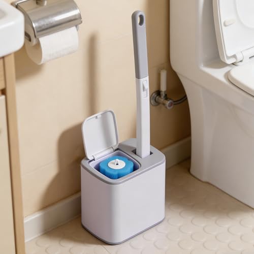Disposable Toilet Brush Cleaning System, Disposable Toilet Cleaner Wand and Holder Set with 60 Toilet Wand Refills, Extended Handle for Toilet Bowl Cleaners, Bathtub, Bathroom Cleaning - size: 1 set Automatic lid + 60 refills