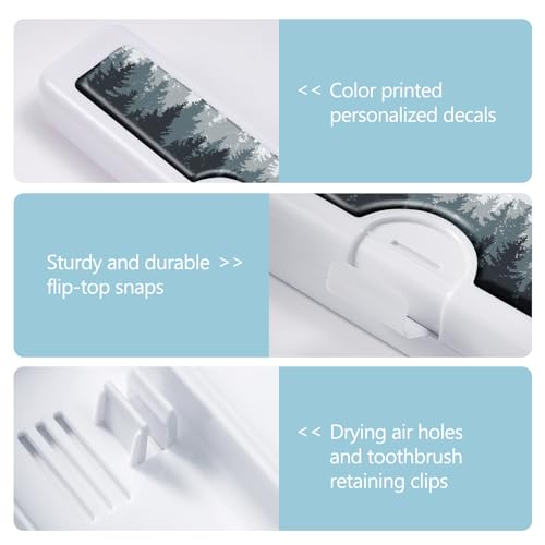Toothbrush Travel Case - Colorful Pattern, Holder and Covers for Toothbrushes, Includes Tongue Scraper Case - color: Ink Tree, size: Small