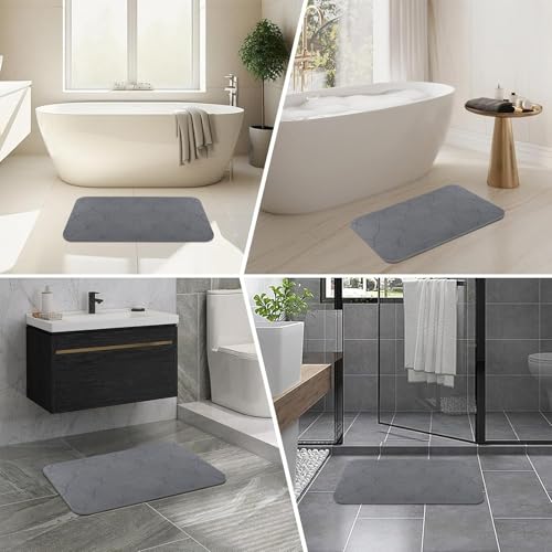 Stone Bath Mat Diatomaceous Earth Shower Mat Non-Slip Super Absorbent Quick Drying Diatomite Stone Mats for Bathroom Floor Kitchen, 2 Pack (Grey, 24x15) - color: Grey Wave