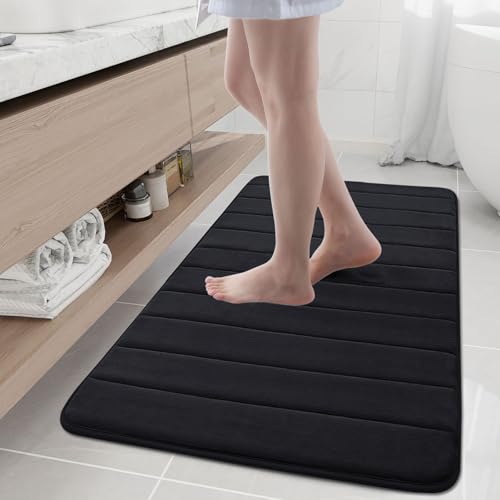Buganda Memory Foam Bath Mat, 45" x 27", Ultra Soft Bathroom Rugs, Water Absorbent and Machine Washable Bath Rug Runner for Bathroom, Shower, and Tub, Black - color: Black, size: 45" X 27"