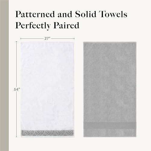 Modern Threads 600 GSM 6-Piece Towel Set with Filgree Jacquard Border, Silver - color: Silver, style: Jacquard Border