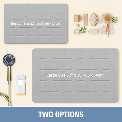 OTHWAY Large Stone Bath Mat, 32"x 20" Diatomaceous Earth Bath Mat for Bathroom Quick Drying Absorbing, Long Non-Slip Diatomite Hard Stone Shower Mat Instant Dry(Light Grey) - color: Light Grey