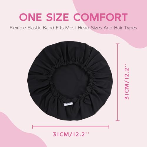 Years Calm Shower Cap for Women Waterproof Reusable – 27g Ultra Lightweight Double-Layer Shower Bonnet, Secure Fit for Long, Curly Hair, Travel & Spa (Black) - color: Black