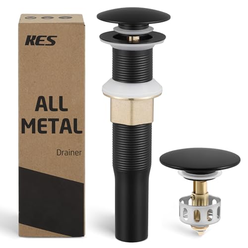 KES Bathroom Sink Drain with Strainer Basket Hair Catcher Anti Clog Pop Up Drain Stopper Vanity Vessel Sink Without Overflow, Matte Black S2013D-BK - color: Black, style: for NO overflow sink,1-pack