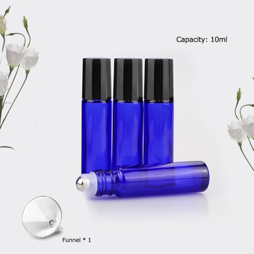 sungwoo 4 Pack Roller Bottles, 10 ml Essential Oil Glass Roller Bottles with Stainless Steel Roller Balls Blue - color: Blue, style: 4 Pack