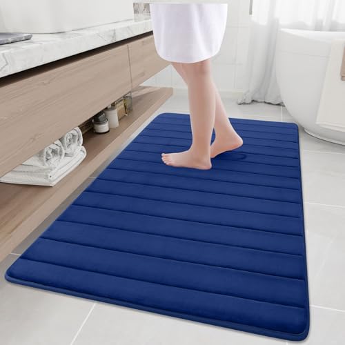 Buganda Memory Foam Bath Mat, 59" x 34", Ultra Soft Bathroom Rugs, Water Absorbent and Machine Washable Bath Rug Runner for Bathroom, Shower, and Tub, Navy Blue - color: Navy Blue, size: 59" X 34"