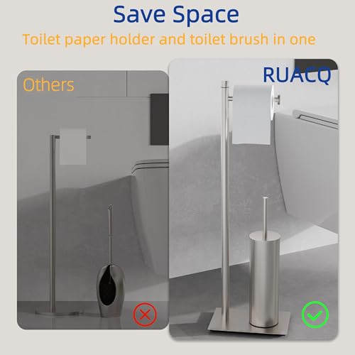 RUACQ Toilet Paper Holder Stand with Toilet Brush and Holder Set, 304 Stainless Steel Bathroom Toilet Tissue Paper Roll Holder Free Standing, Weighted Base, Heavy Duty (Brushed Nickel) - color: Brushed Nickel, size: Free standing