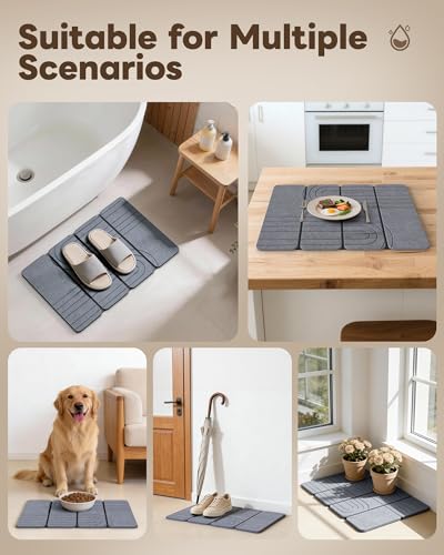 Foldable Diatomaceous Earth Bath Mat, Quick-Dry Stone Bathroom Mat, 60cm x39cm x0.9cm No Slip Absorbent Mat for Bathrooms, Households, and Kitchens