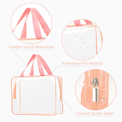 3pcs Clear Cosmetic Bags, TSA Approved Toiletry Bag Set Crystal Clear Travel Beach Essentials Bag Organization PVC, Clear Makeup Bags Luggage Pouch Carry on Airport Airline Compliant Bag Women Men - color: 3pcs Light Pink-1 large, 1 medium, 1 small