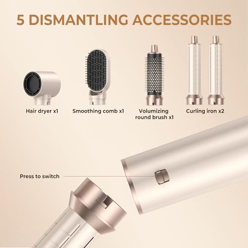 5 in 1 Hair Dryer Brush,Blow Dryer Brush Upgrade Hot Air Brush Air Styler, Curling Wrap Air Curler As A Gift for Straight/Curl/Drying/Smoothing
