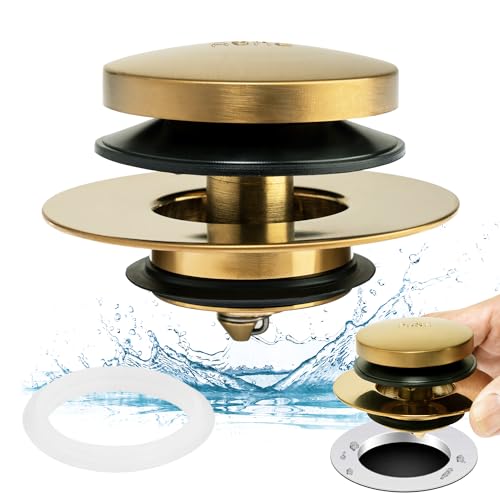 Artiwell Universal Tip Toe Bath Drain Stopper and Cover, Bathtub Drain Stopper, Replaces Lift and Turn, Tip-Toe and Trip Lever Drains for Tub, EZ Installation and Clearing (Brushed Gold) - color: Brushed Gold