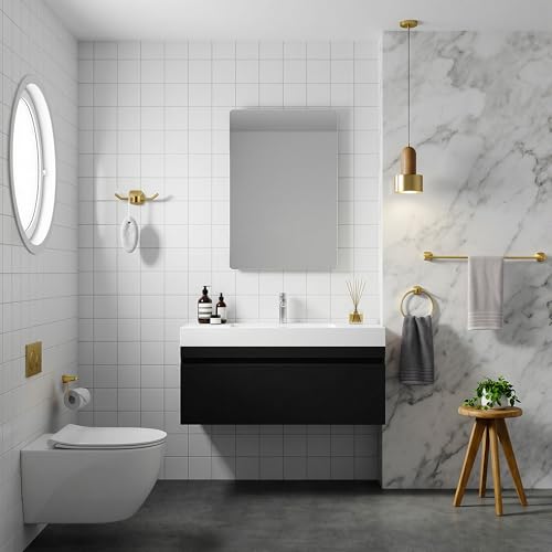 Brushed Gold Bathroom Hardware Set 4 Piece Gold Bathroom Accessories Set, 23.6 inch Bath Towel Bar Set | Towel Hook | Toilet Paper Holder | Hand Towel Holder - color: Brushed Gold