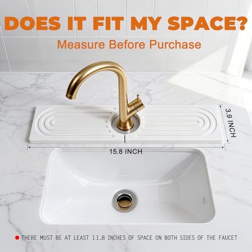 Stone Faucet Mat for Kitchen Sink, Diatomit Fast Drying Stone Mat Sink Protector, Prevent Moisture Water Absorbing Stone Tray for Kitchen Bathroom Counter, 15.8" x 4", White - color: 15.8" x 4"_White
