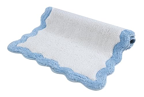 Cotton Scalloped Bathmat with Antiskid 20"x32" Blue – 100% Cotton Scalloped Bath Mat, Anti?Skid, Soft & Absorbent Bathroom Rug for Shower, Tub & Entryway - color: Blue, size: 1'8" x 2'8" (Rectangular)